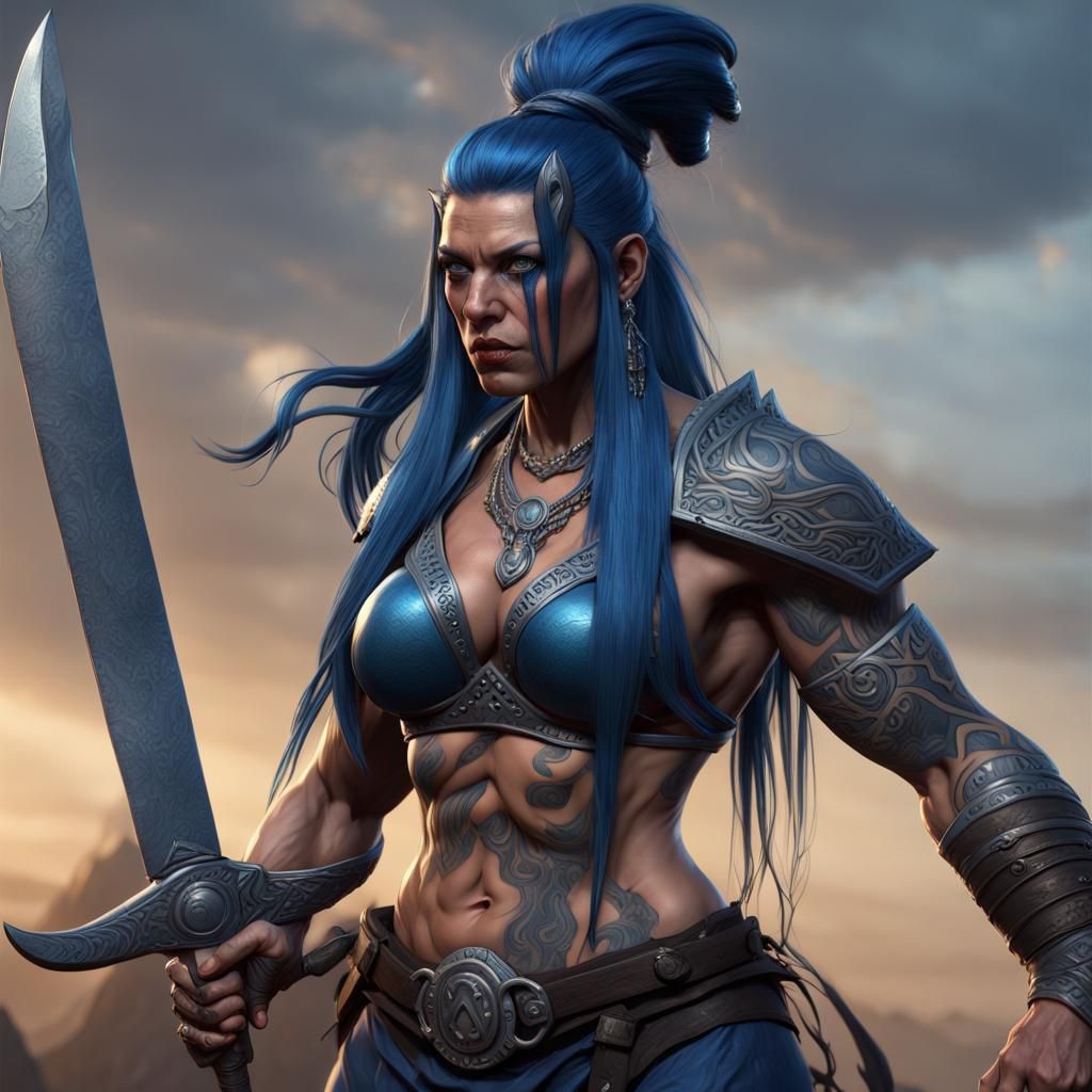 Goliath Barbarian Female Concept Art in Dark Fantasy Style