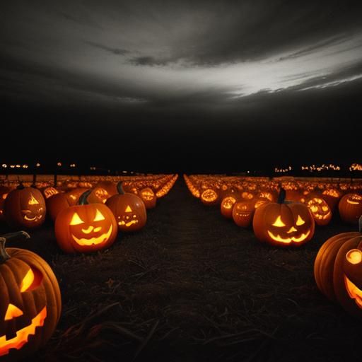 Haunted Pumpkin Patch with Illuminated Jack-o'-Lanterns