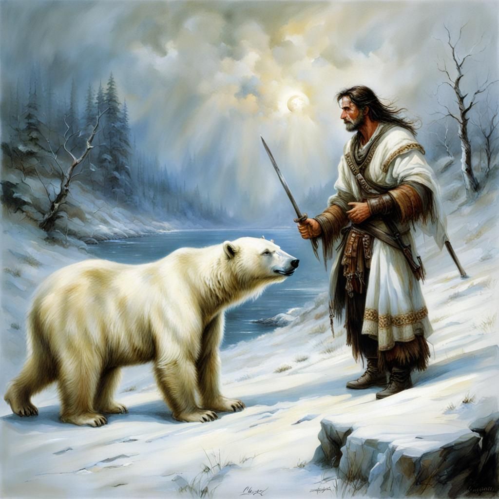 White Bear Bargains for Daughter, Oil Painting