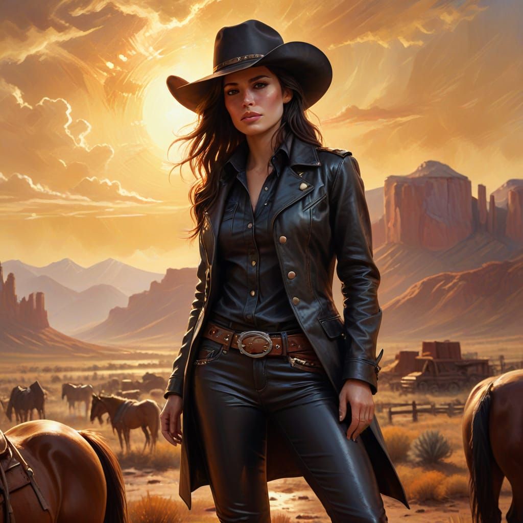 Cowgirl in Western Landscape: Oil Painting Concept Art