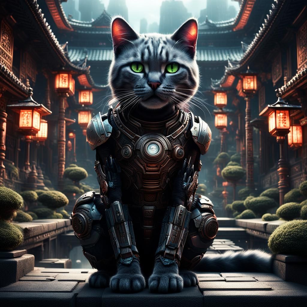 Zen Cyborg Kitty: Digital Matte Painting