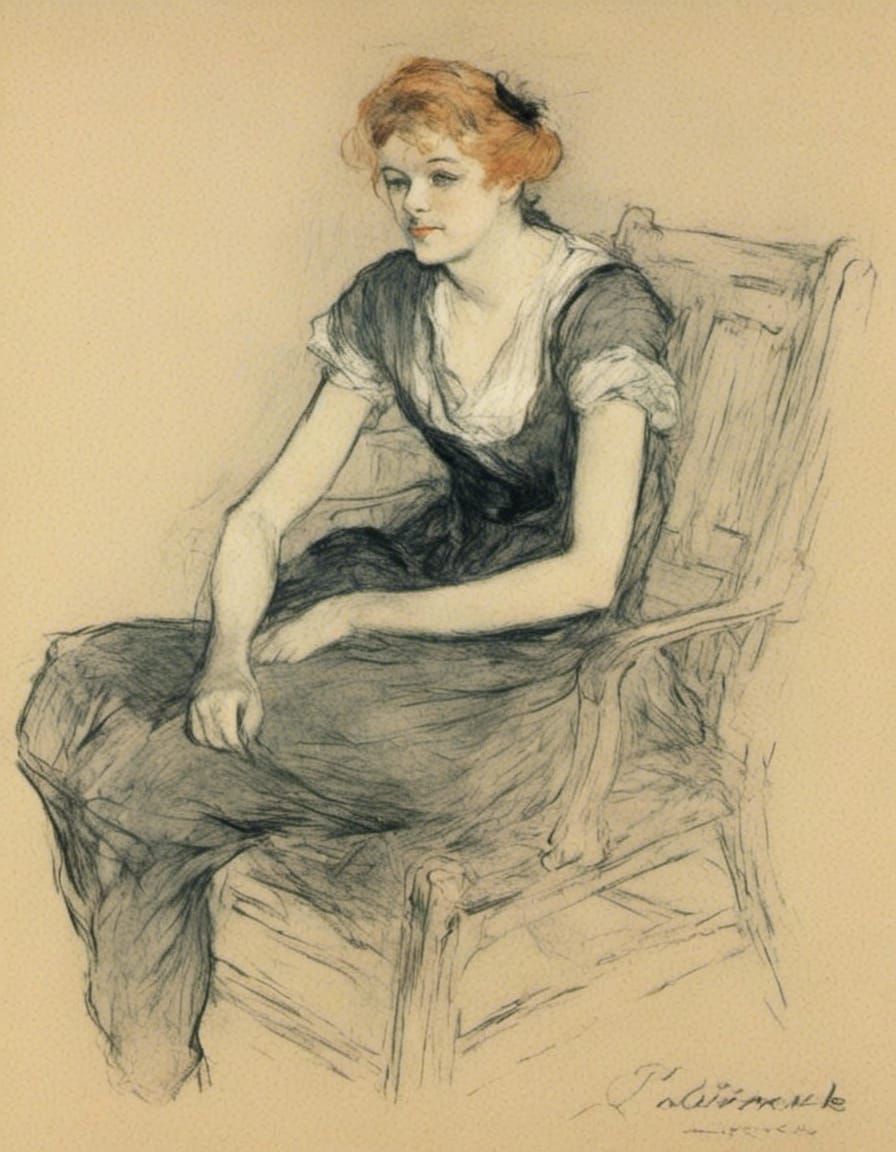 Minimalist Drawing of Girl on Chair