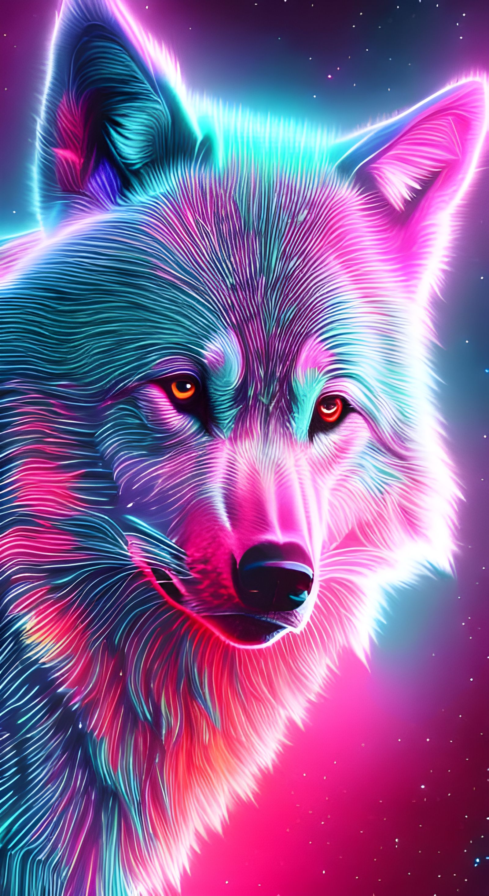Neon Pink and Blue Wolf