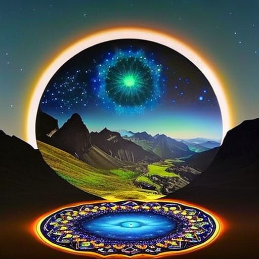 Bioluminescent Mandalas in Starry Night Landscape