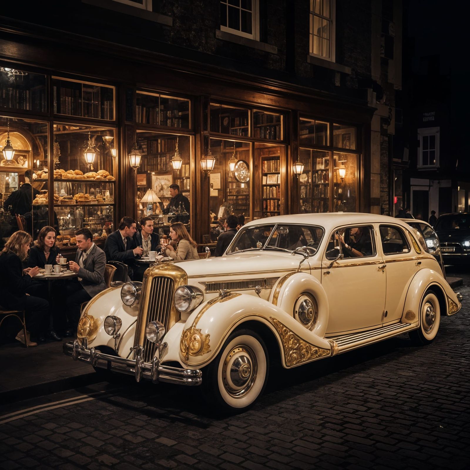 Vintage British Cafe at Christmas Night