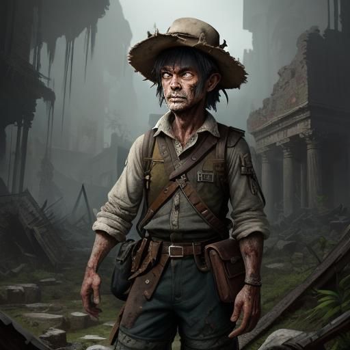 Zombie Explorer in Ancient Ruins: Fantasy Concept Art