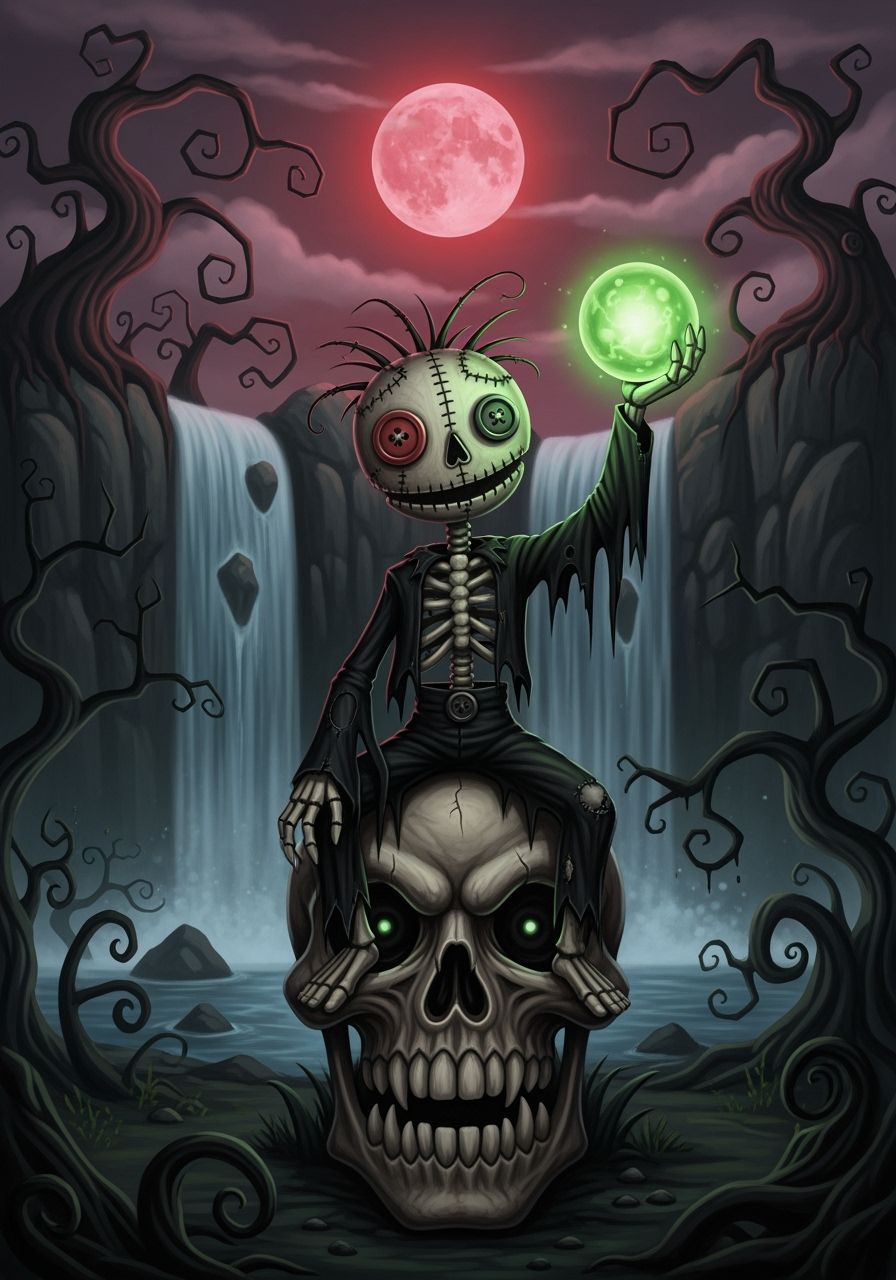 Skeletal Puppet with Glowing Orb on Skull