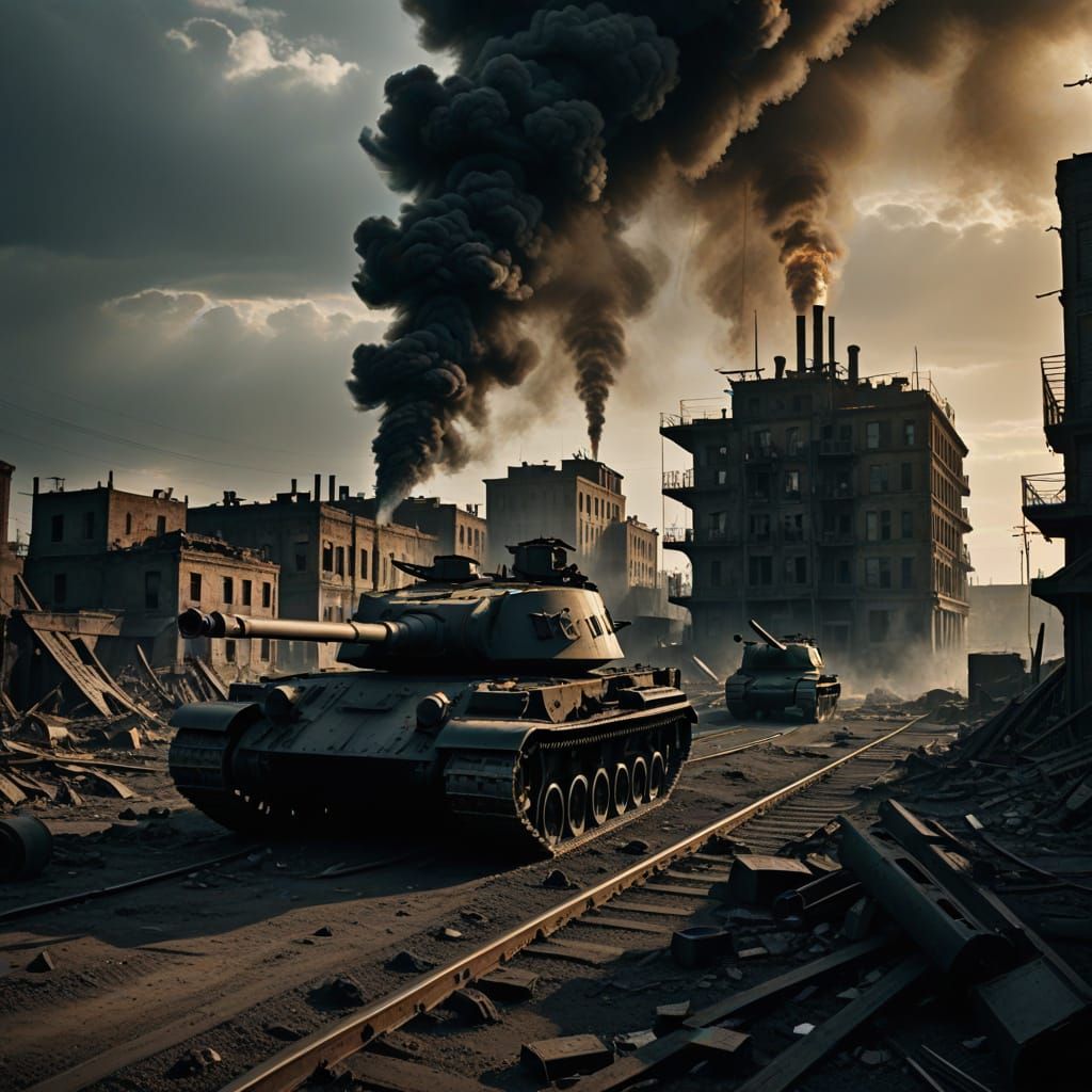 Post-Apocalyptic Cityscape in Cinematic Film Noir Style