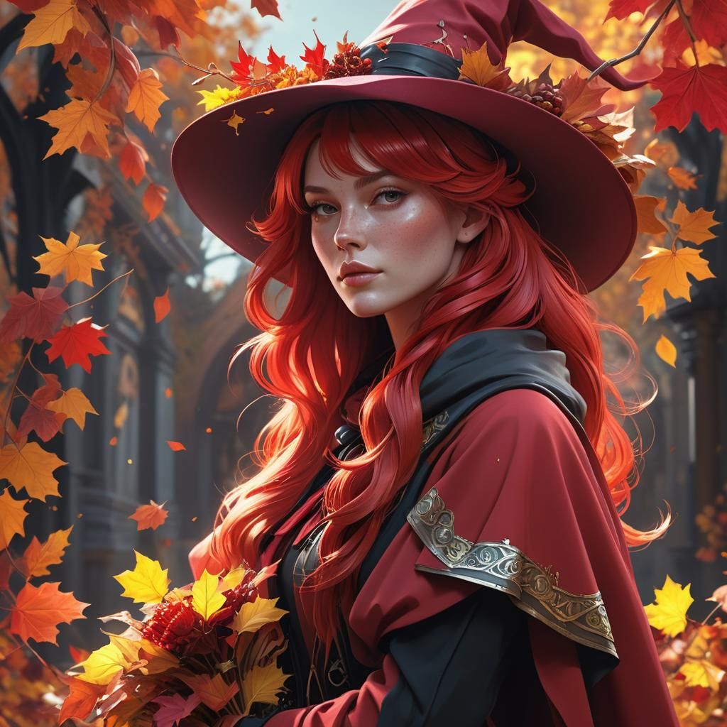 Autumn Witch Concept Art in Hyperdetailed Style