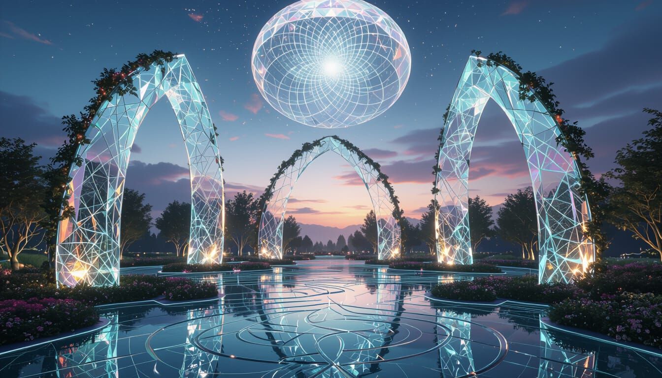 Fractal Sanctuary Under Ethereal Twilight Sky
