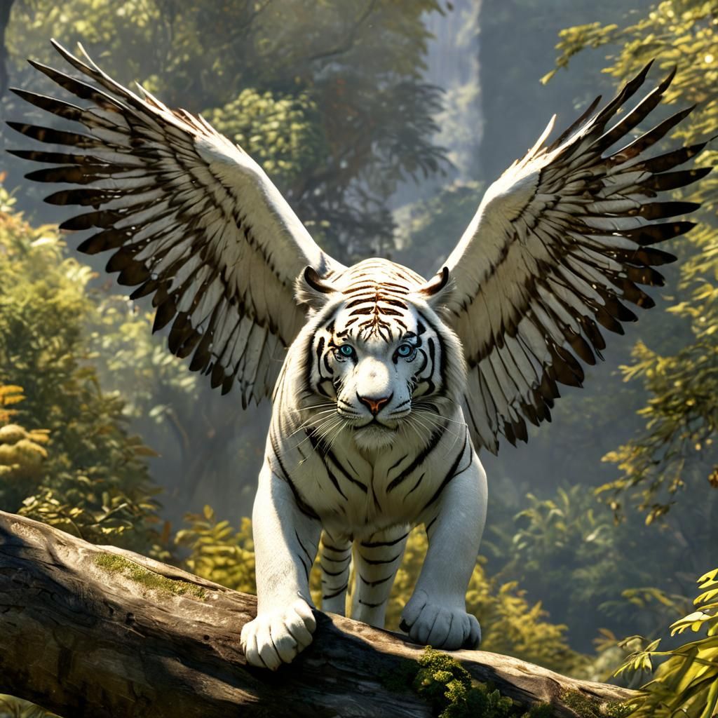 Winged White Tiger Patrols Territory: Fantasy Concept Art
