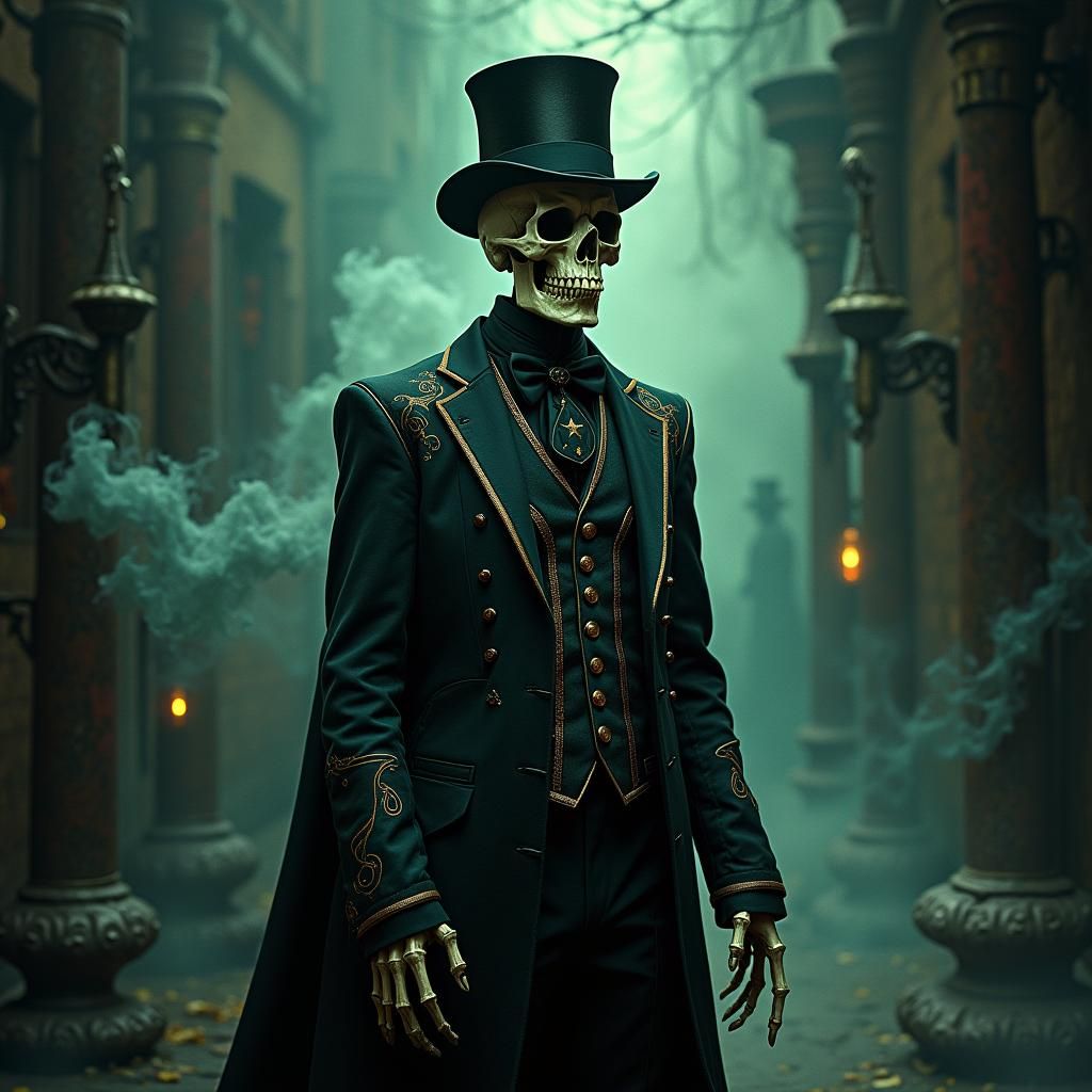 Skeletal Wizard Amidst Swirling Dark Magical Energies