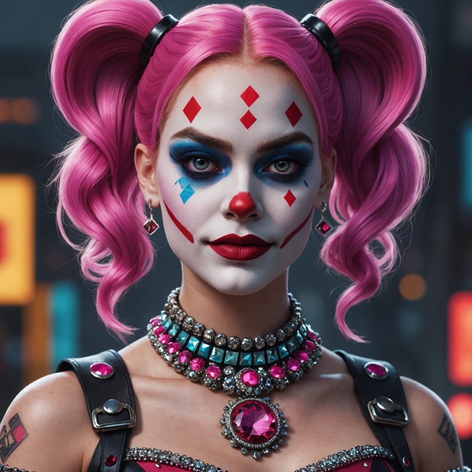 Glamorous Harley Quinn with Exaggerated Clown Makeup