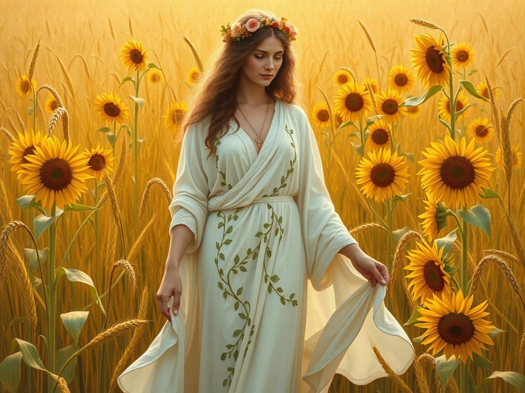 Goddess of Fertility in a Lush Field of Wheat