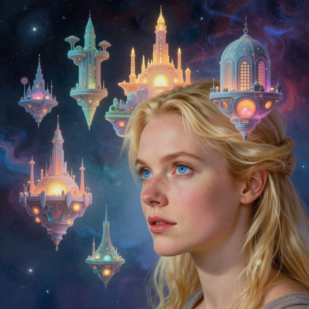 Woman Visualizes Floating Cities in Ethereal Style