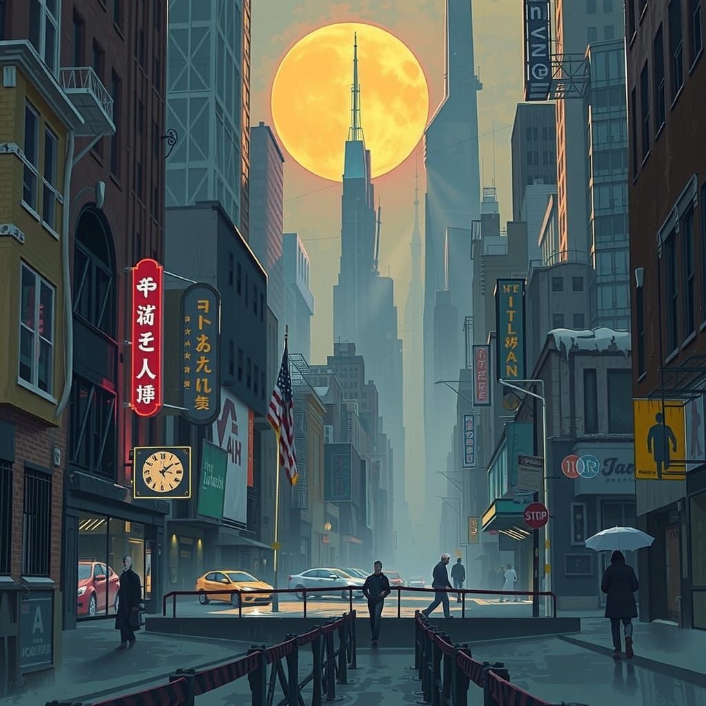 Dynamic Urban Landscape in Digital Art Style