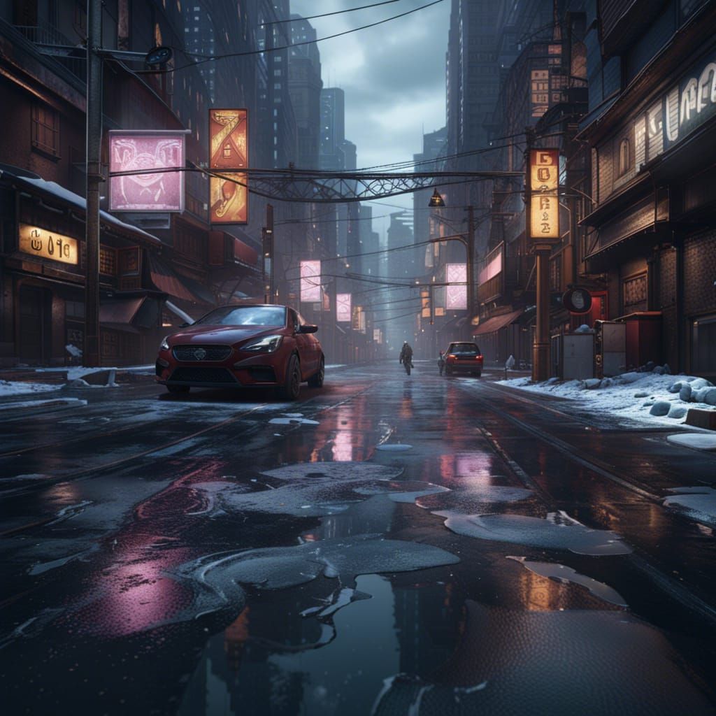 Frozen Cityscape: Detailed Matte Painting in Deep Color