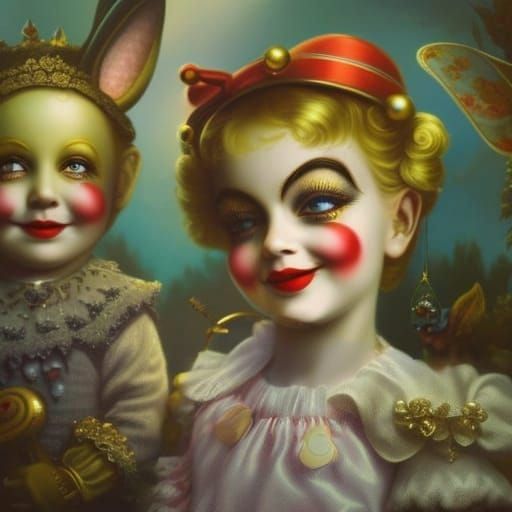 Adorable Clown Mischief in Golden Age Illustration Style