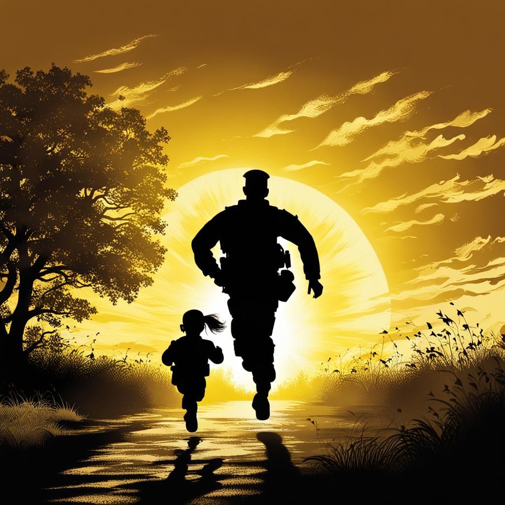 Silhouette: Military Dad and Daughter Reunion