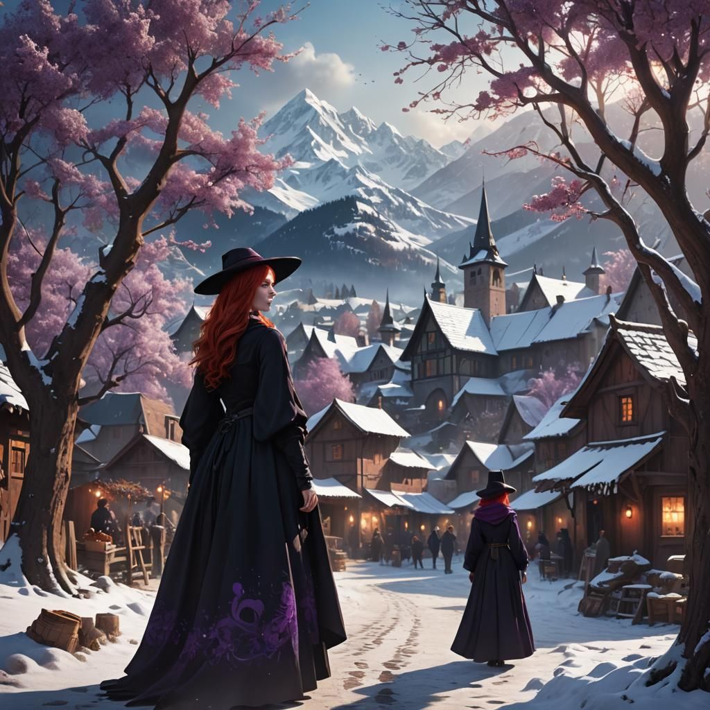 Red-Haired Witch in a Snowy Village, Concept Art