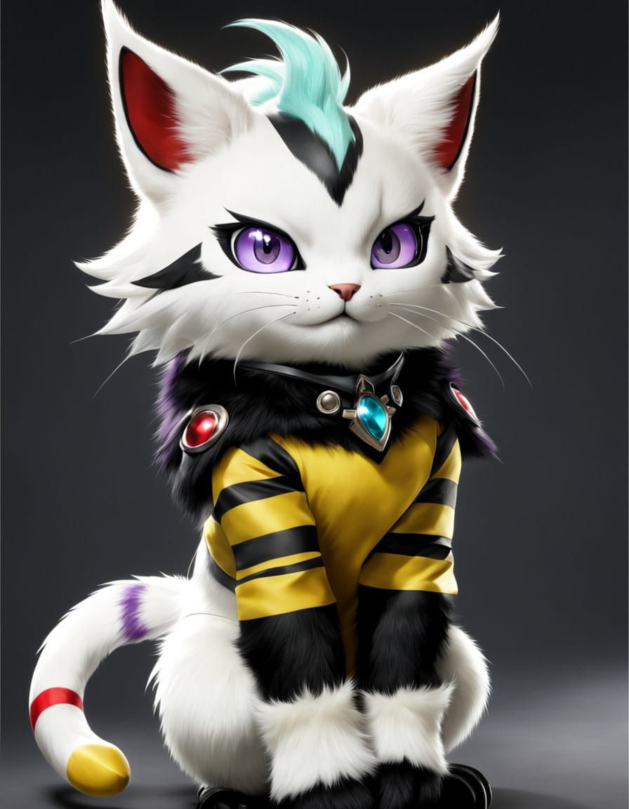 Furry Gatomon Anthro with Striped Gloves