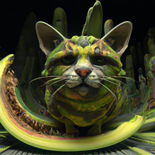 Fantastical Avocado Cat in Detailed Matte Painting