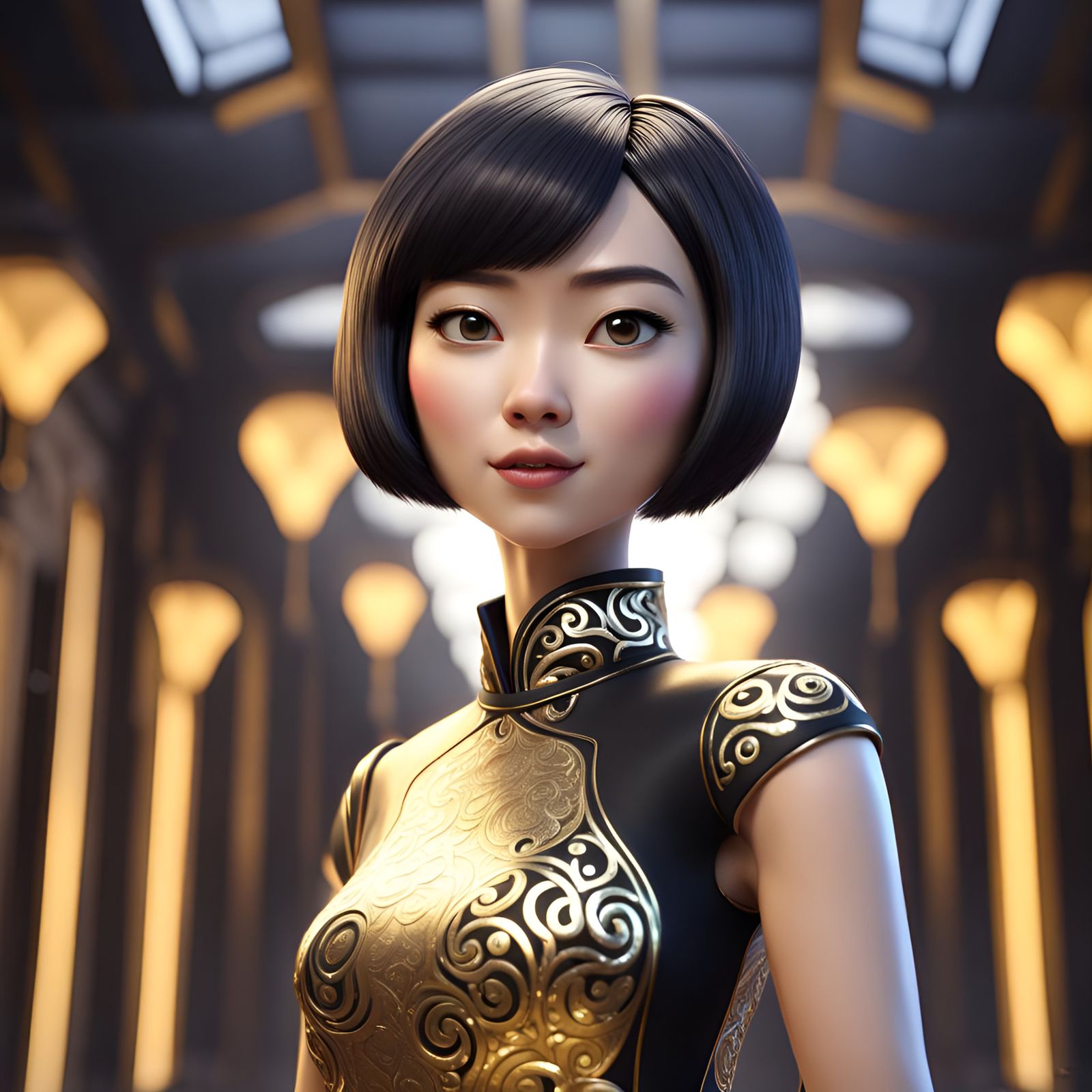 Girl in Qipao: 3D Digital Art