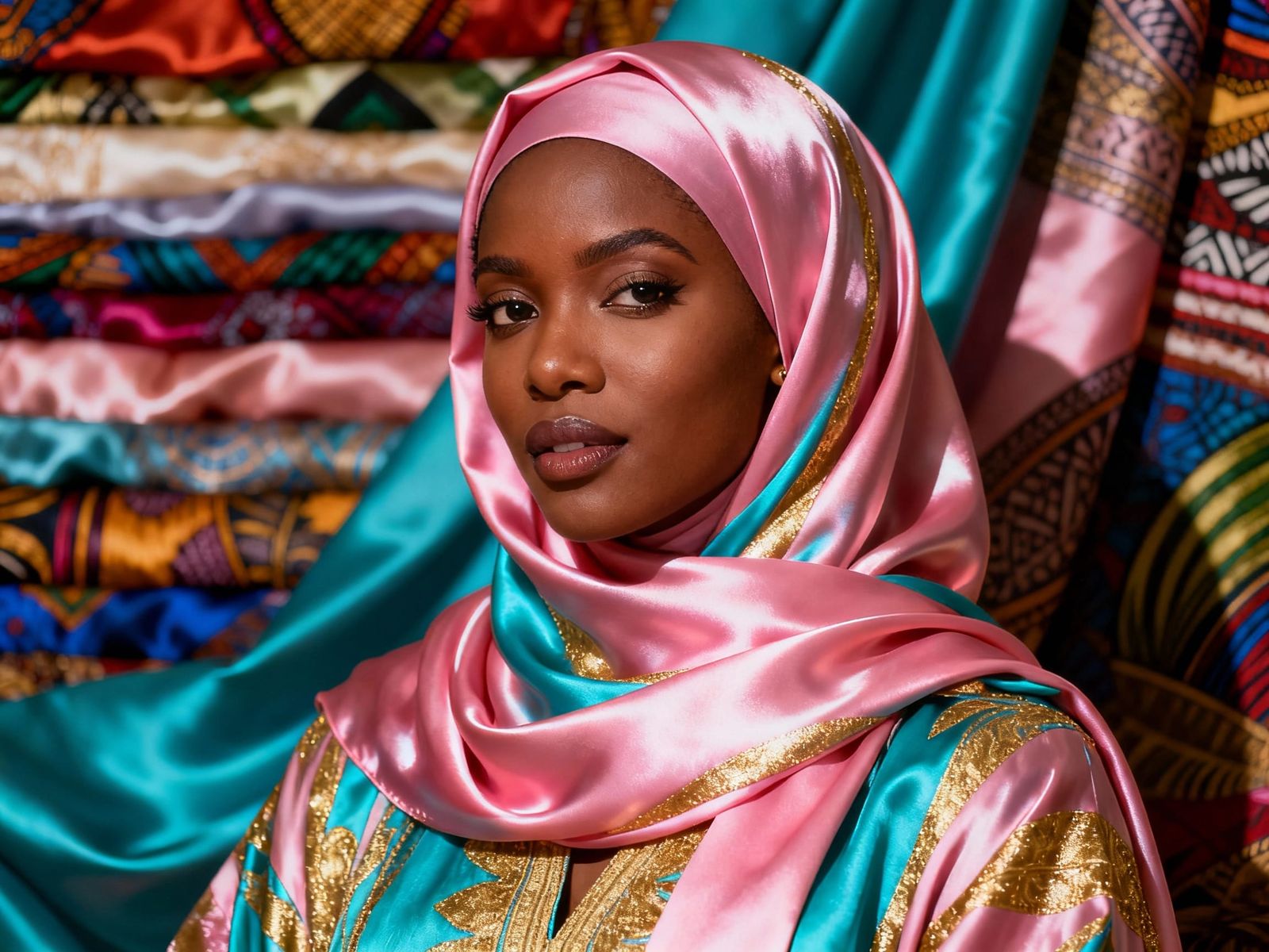 Caribbean Woman in Silk Hijab as Regal Portraiture