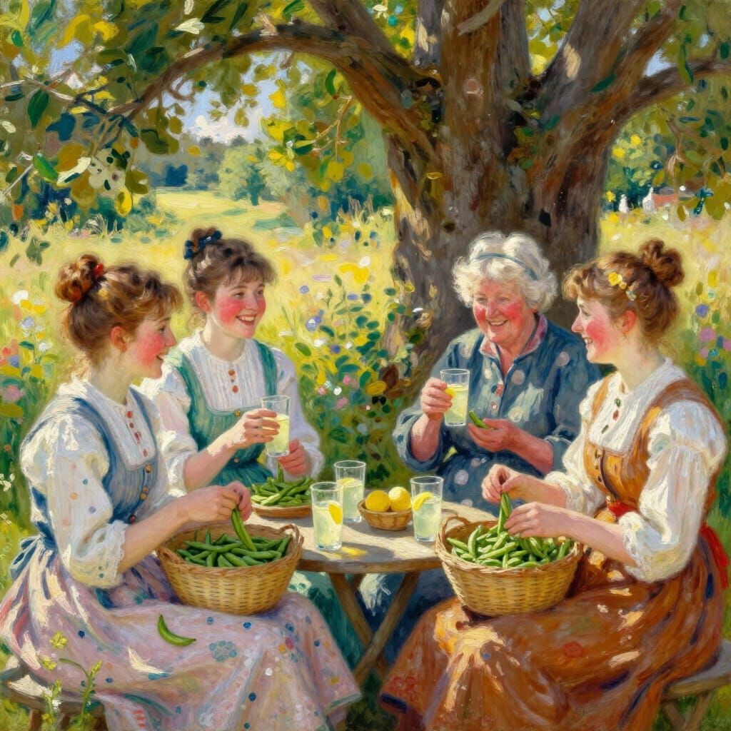Joyful Irish Family Gathering Under Tree in Impressionistic ...