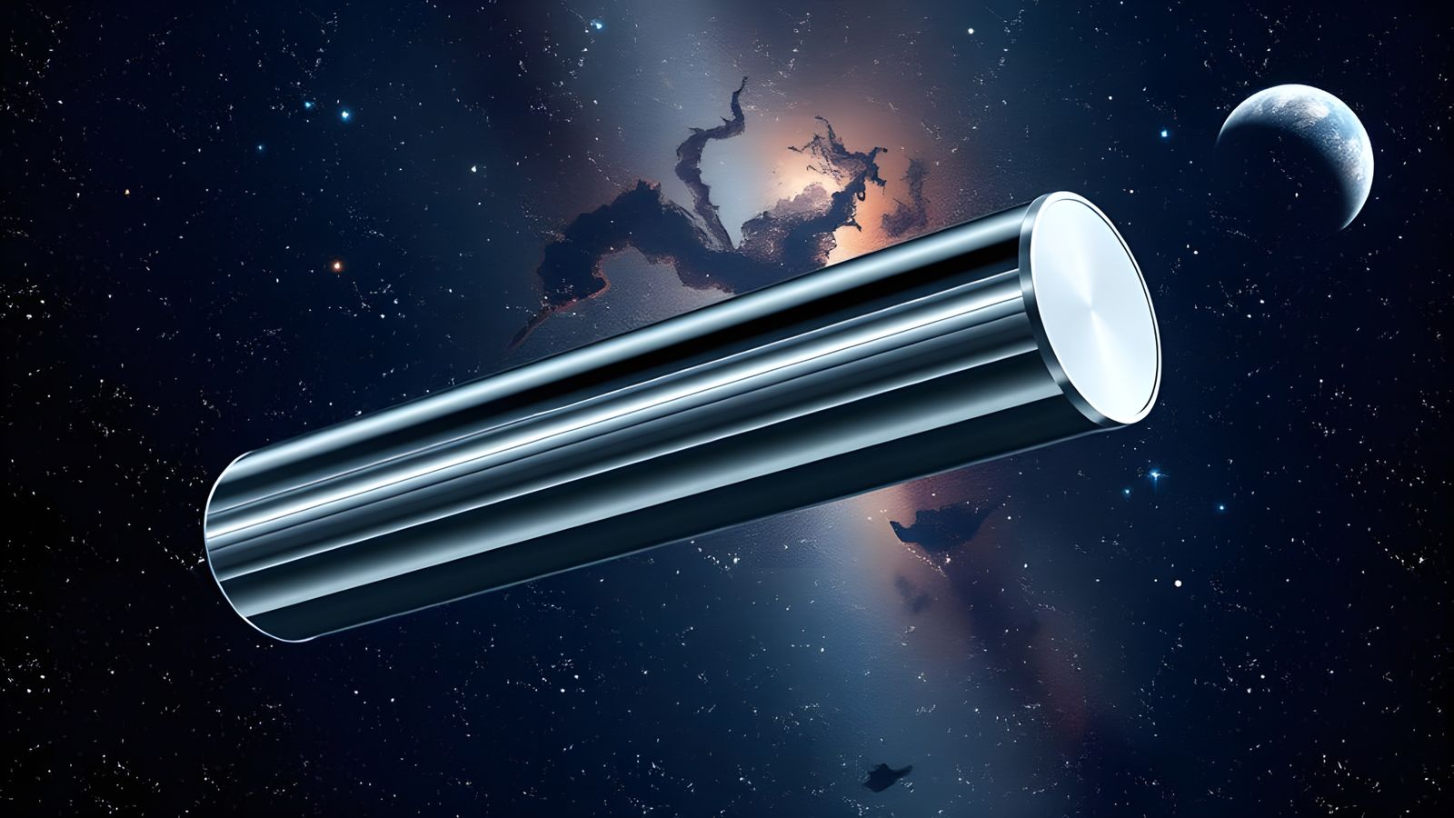 Sleek Silver Starship Dominates Cosmic Space