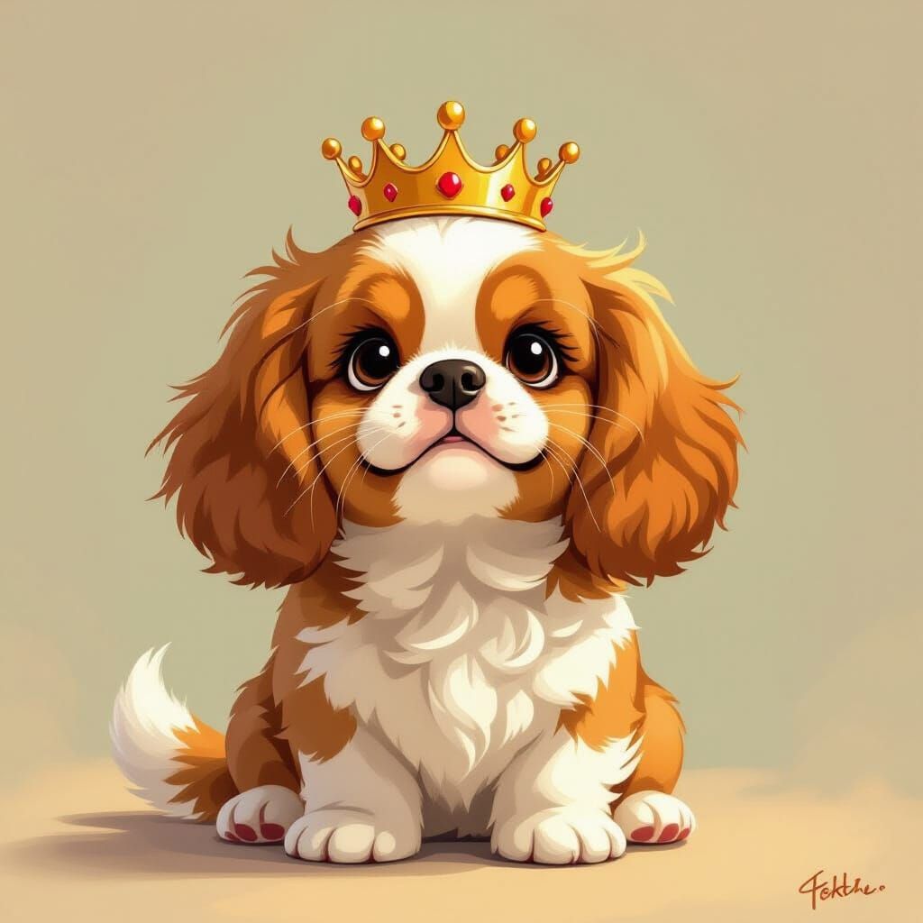 Adorable Plump King Charles Spaniel Wearing a Crown