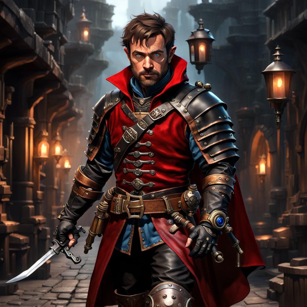 Steampunk Halfling Rogue with Mechanical Arm