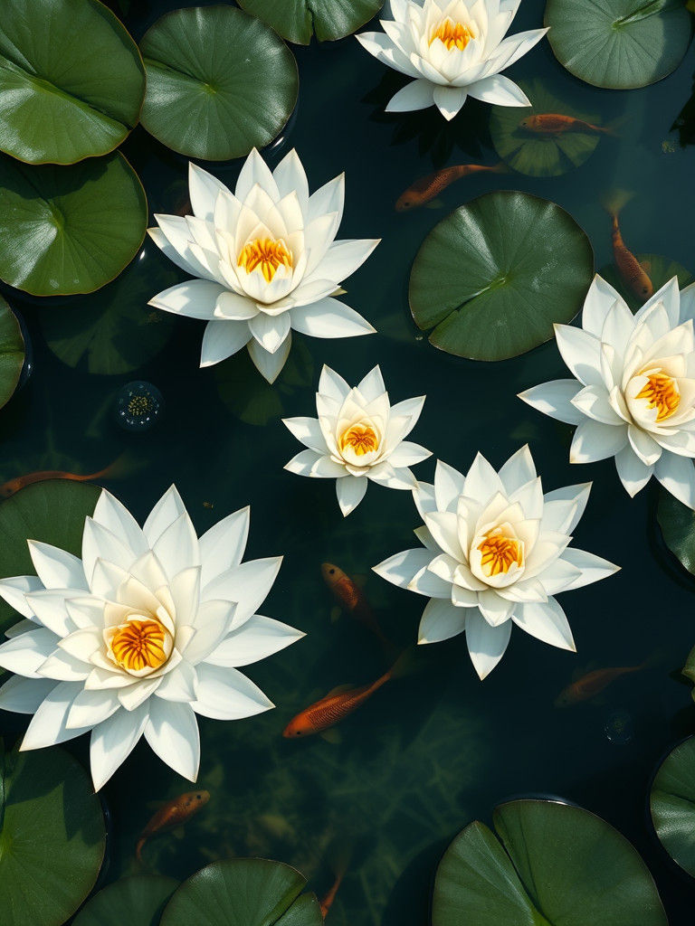 White Water Lilies and Fish: Detailed Matte Painting