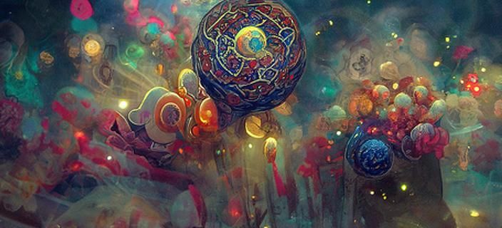 Celestial Universe in Kinetic Pointillism Style