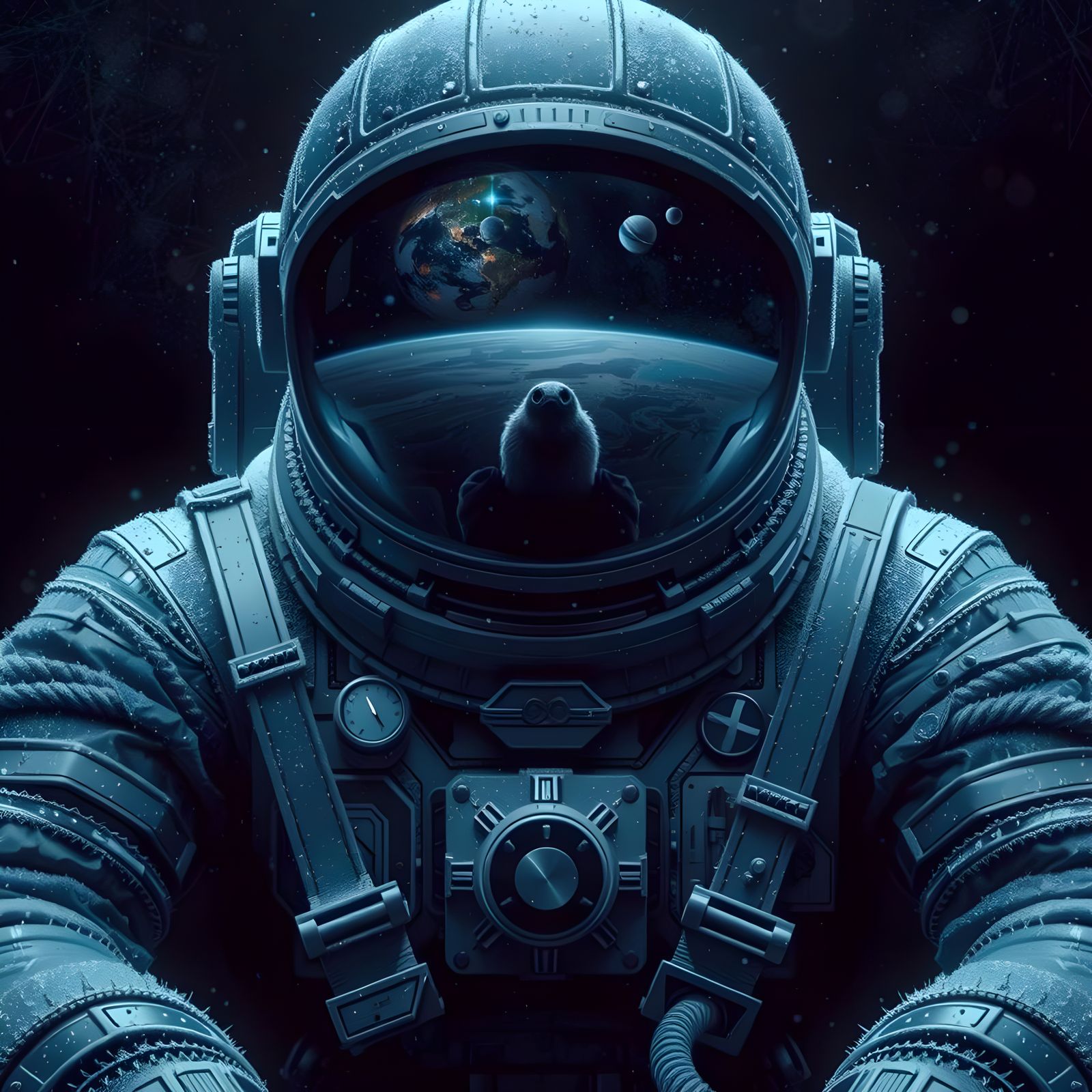 Icy Blue Astronaut in Space