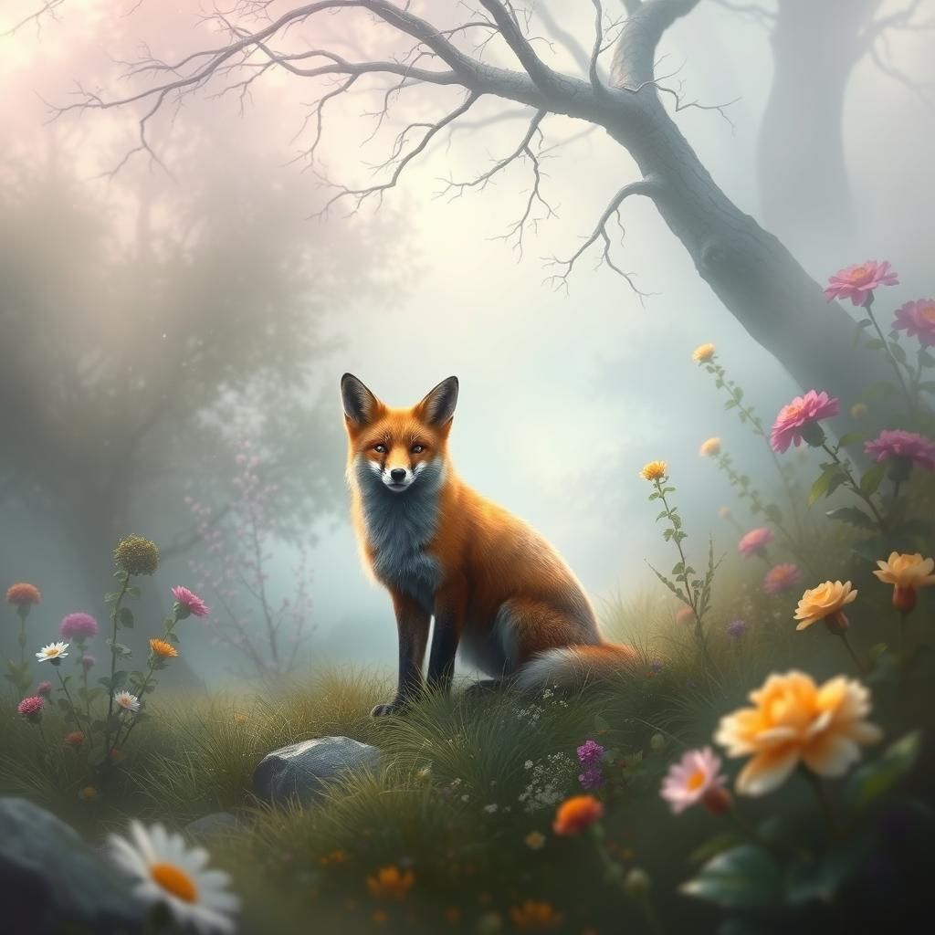 Fox in Ethereal Garden: Hyperdetailed Fantasy Art