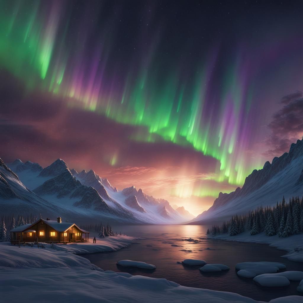 Spectacular Northern Lights Display in Dark Fantasy Style
