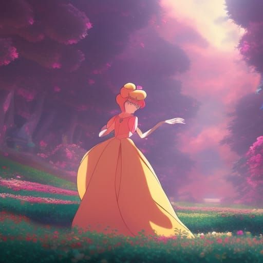 Princess Peach in Ghibli Anime Style