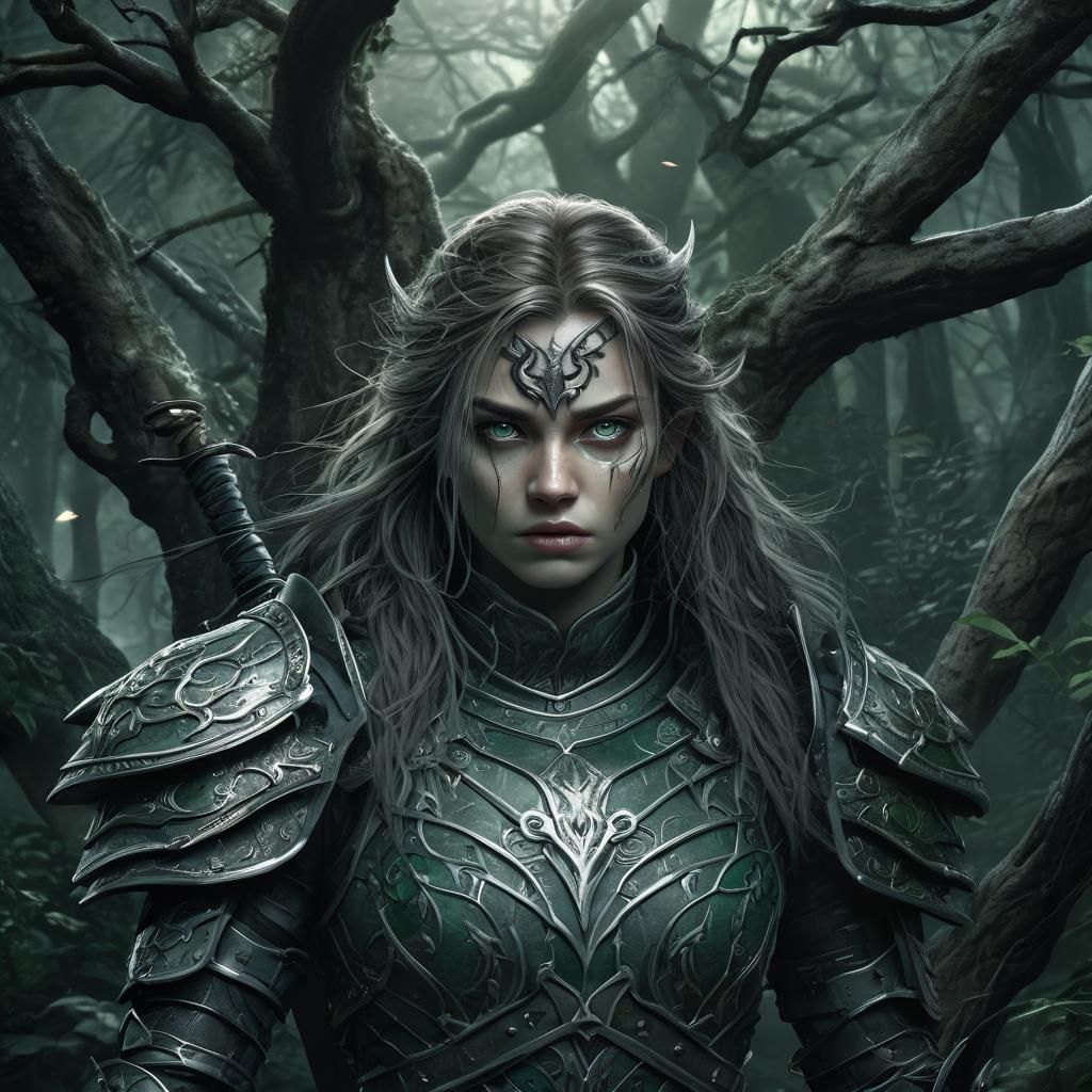 Surreal Warrior Goddess Unveiled in Dark Fantasy Portrait