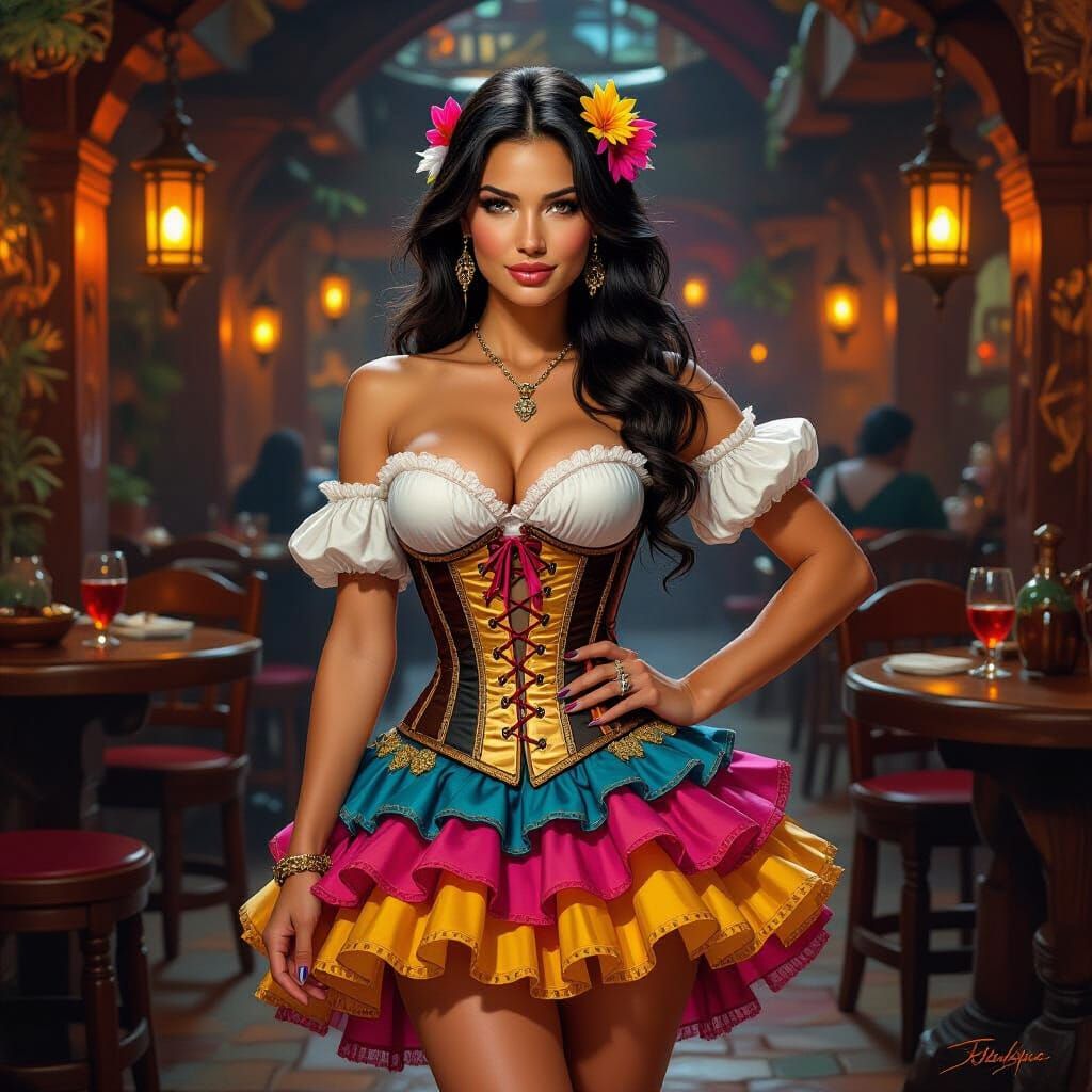 Fantasy Tavern Scene: Adventurer in Oil Painting Style