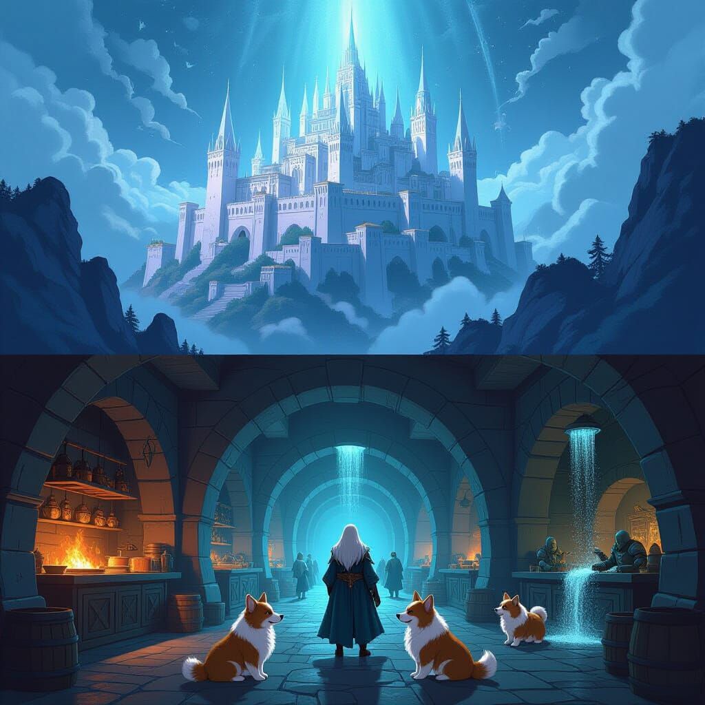 Witch King With Corgis in Dark Labyrinth