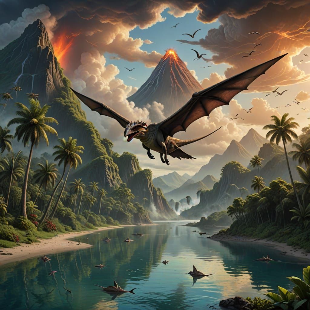 Pterodactyl Soaring Over Jurassic Lagoon