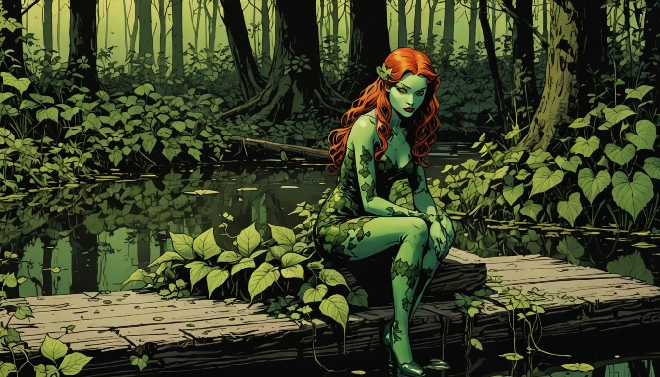 Poison Ivy in Moody Graphic Novel Illustration