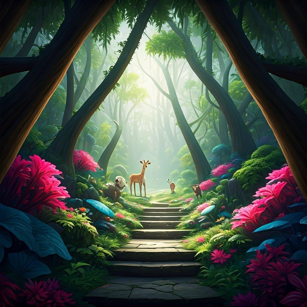 Enchanted Fantasy Landscape with Adorable Animals in 8k