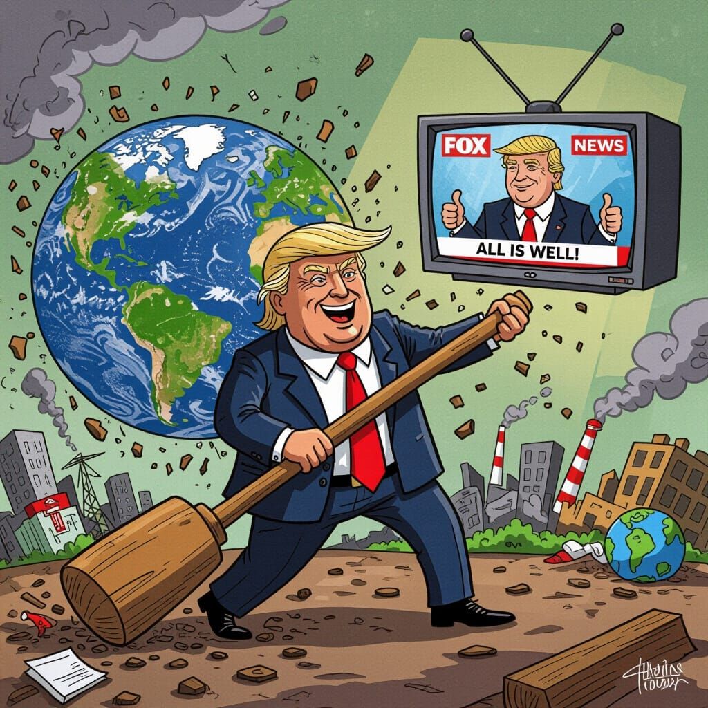 Satirical Cartoon: Trump Destroying the Earth