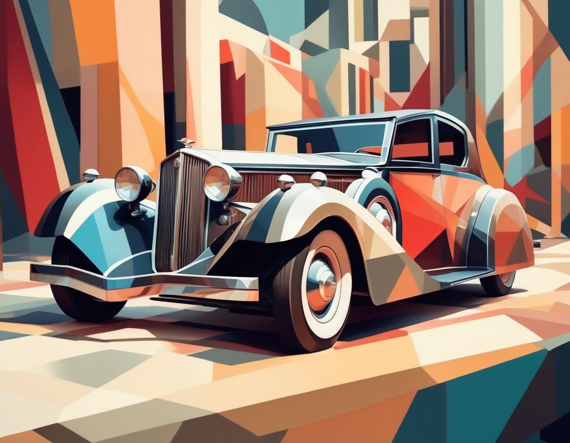 Dynamic 1930s Car in Geometric Fauvism Style