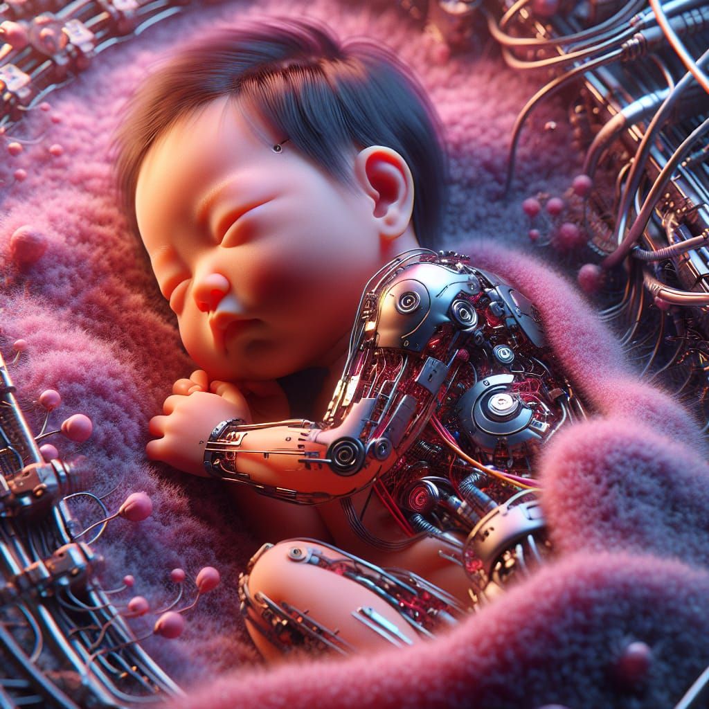 Biocybernetic South Asian Baby Girl in Cyberpunk Style