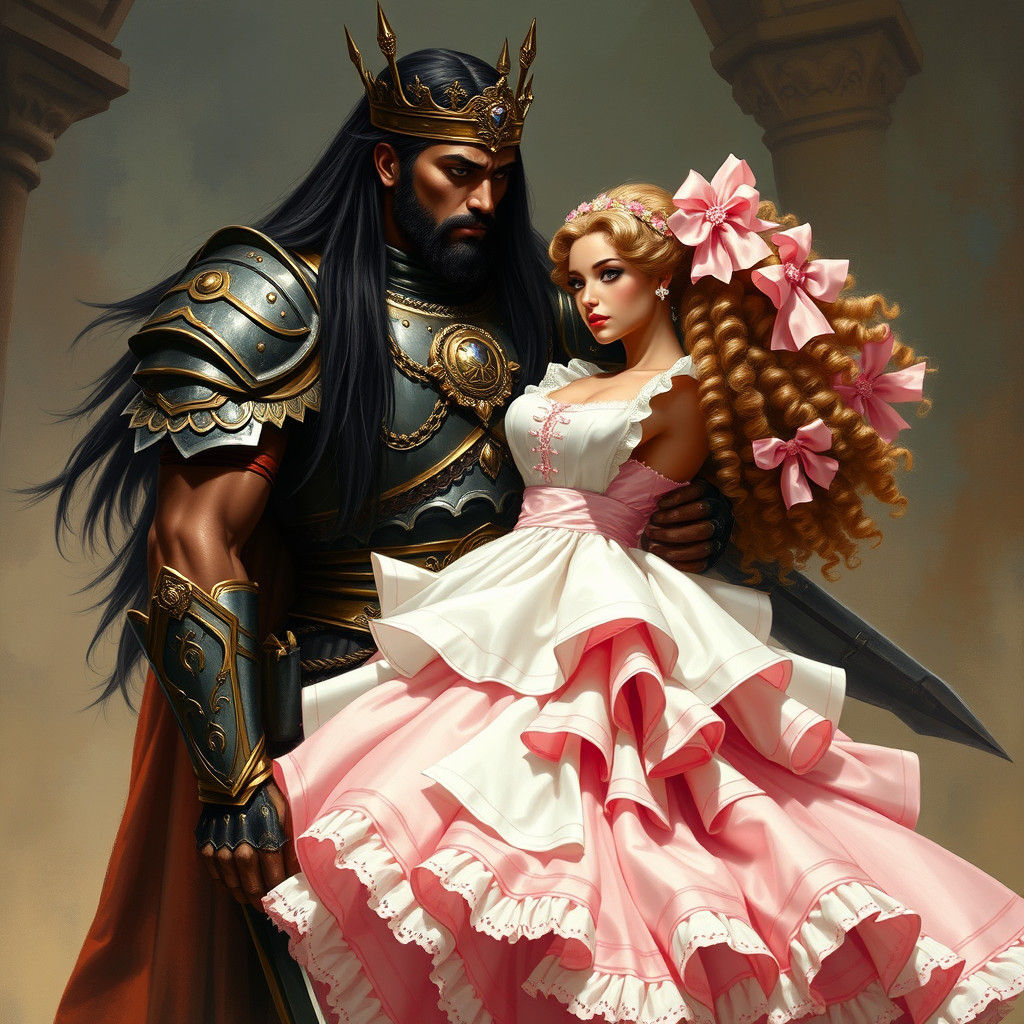 Warrior King Captures French Maid in Fantasy Art