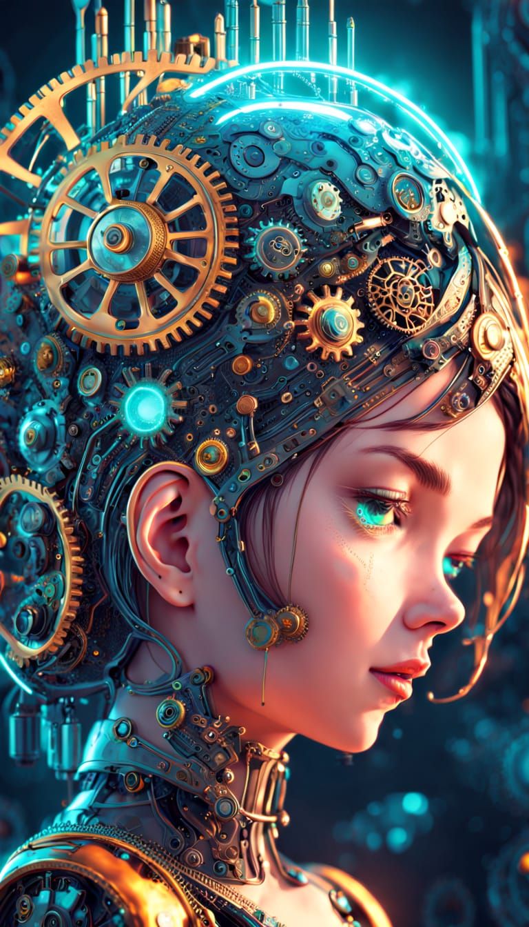 Surreal Cyberpunk Goddess with Clockwork Mind