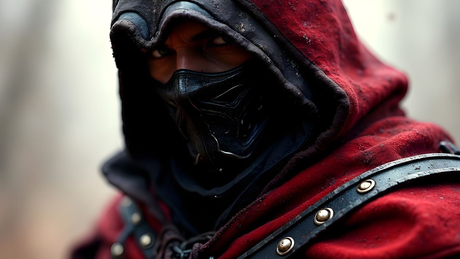 Dieselpunk Assassin with Crimson Cape in Ink Style